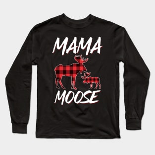 Red Plaid Mama Moose Matching Family Pajama Christmas Gift Long Sleeve T-Shirt